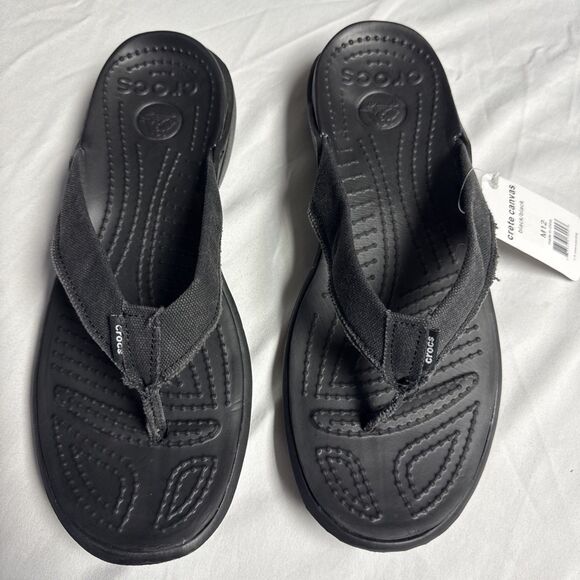 NWT Crocs Men’s Crete Canvas Flip Flops  Shoes Color Black size 12 - Picture 1 of 5